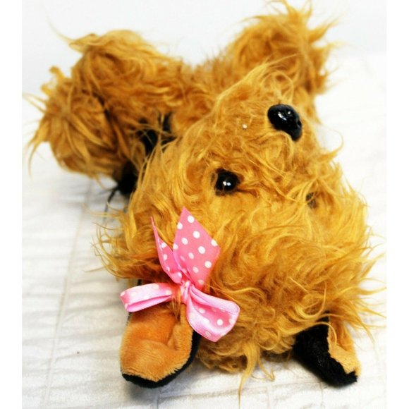 Dan Dee Small Yorkie Dog Brown Black Plush Stuffed Animal Sitting Pink Bow 8" - Picture 6 of 8